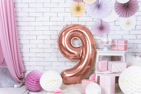Balon foliowy Cyfra 9 różowe złoto 86 cm