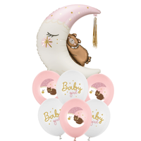 Zestaw balonów KSIĘŻYC Z MISIEM różowy - opcja hel