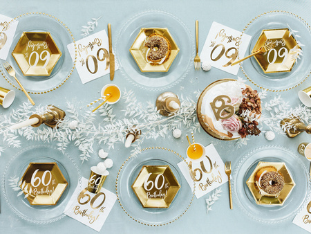 Talerzyki 60th Birthday, złoty, 20cm (1 op. / 6 szt.)