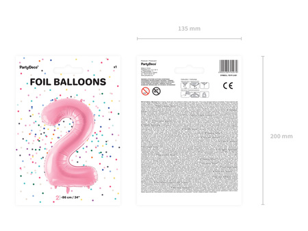 Balon foliowy Cyfra 2 różowy 86 cm