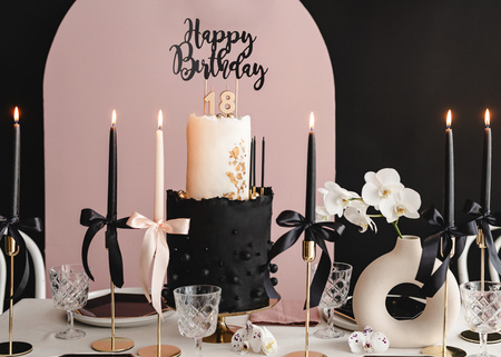 Topper na tort Happy Birthday, czarny, 22,5cm
