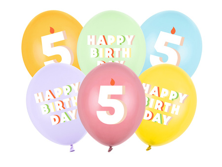 Balony lateksowe 5 urodziny Happy 5 Birthday mix 30 cm 6 szt.
