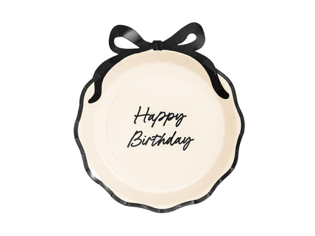 Talerzyki papierowe Happy Birthday z kokardką 24 cm 6 szt.