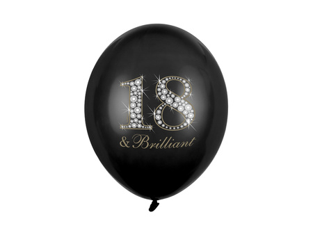 Balony lateksowe 18 urodziny Happy 18 Birthday Brilliant Pastel czarne 30 cm 6 szt.