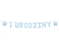 Girlanda papierowa "1 URODZINY", niebieska, 1,5 m.