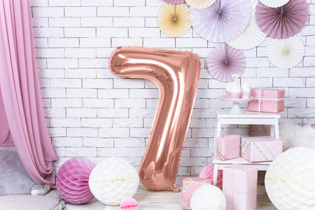 Balon foliowy Cyfra 7 różowe złoto 86 cm