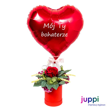 BOX Balonowy serce z kwiatami - z personalizowanym napisem