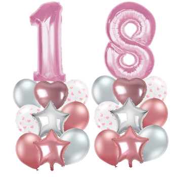 Bukiet balonów na 18 URODZINY, różowo-srebrny - opcja hel