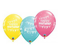 Balon QL 11" z nadr. " Happy Birthday Pennants & Dots", pastel mix specjalny