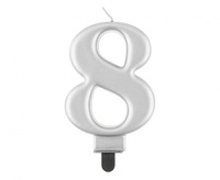 Świeczka Cyfra 8 metalik srebrna 8,0 cm