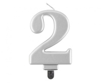 Świeczka Cyfra 2 metalik srebrna 8,0 cm