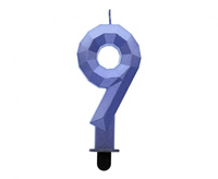 Świeczka cyferka 9 - Diament, metalik ciemnoniebieski, 7.6 cm