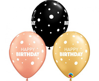 Balon QL 11" z nadr. Happy birthday, w grochy, miks kolorów