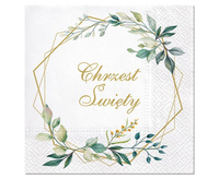 Serwetki papierowe PAW Baptism Leaves Frame 33x33 cm / 20 szt.