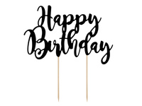 Topper na tort Happy Birthday czarny 22,5 cm