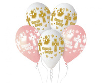 Balon lateksowy Premium Hel Chrzest dziewczynki różowy 33 cm