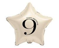 Balon foliowy 9 urodziny Happy 9 Birthday Gwiazda kremowy 45 cm