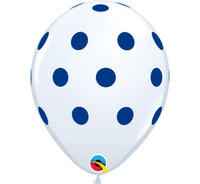 Balon QL 11" z nadr. "Niebieskie grochy", pastel biały