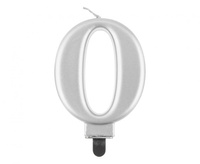 Świeczka B&C cyferka 0, metalik srebrna, 8,0 cm