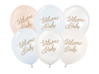 Balony 30 cm, Welcome Baby, mix niebieski (1 op. / 6 szt.)