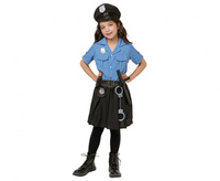 Zestaw dla dzieci Niebieska Policjantka (bluzka, spódnica, pasek, czapka, kajdanki, krótkofalówka, pałka), rozm. 110/120 cm