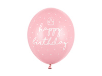 Balony lateksowe Happy Birthday jasnoróżowe 30 cm 6 szt.