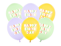 Balony 30 cm, Happy Birthday, mix (1 op. / 6 szt.)
