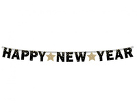 Girlanda papierowa B&C Happy New Year - Złote gwiazdki, 180 cm