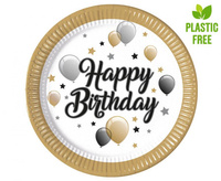 #PT23 Talerzyki papierowe Milestone Party Happy Birthday, next generation, 23cm, 8 szt.	 (plastic-free)