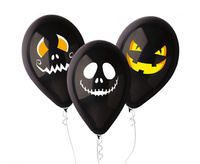 Balony lateksowe Premium Halloween twarze czarne 30 cm 3 szt.