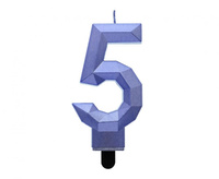 Świeczka cyferka 5 - Diament, metalik ciemnoniebieski, 7.6 cm