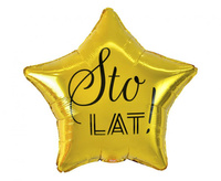 Balon foliowy Sto Lat, gwiazda złota, nadruk czarny, 19 cali