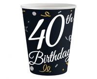Kubeczki papierowe 40 Birthday czarne 250 ml 6 szt.
