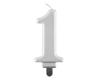 Świeczka Cyfra 1 metalik srebrna 8,0 cm