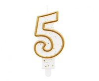 Świeczka B&C cyferka "5", złoty kontur