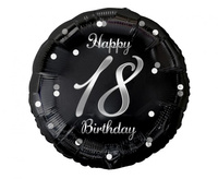 Balon foliowy 18 urodziny Happy 18 Birthday czarny nadruk srebrny 45 cm
