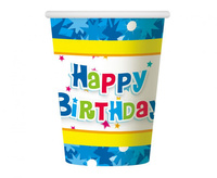 Kubeczki papierowe Happy Birthday niebieskie 270 ml 6 szt.