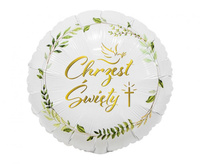 Balon foliowy Chrzest Święty gołąbek i krzyż biały 45 cm
