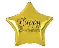 Balon foliowy Happy Birthday Gwiazda złoty nadruk czarny 50 cm