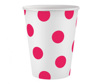 Kubeczki papierowe białe Groszki magenta 250 ml 6 szt.