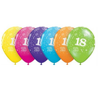 Balon QL 11" z nadr. "18", pastel mix tropikalny / 6 szt.