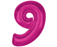 Balon foliowy Smart, cyfra 9, różowa, 92 cm