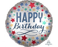 Balon foliowy 18" SHP - Birthday satin with stars