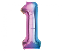 Balon foliowy B&C Cyfra 1, tęczowa, 85 cm
