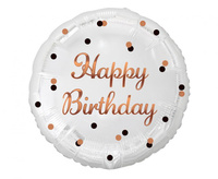 Balon foliowy B&C Happy Birthday, biały, nadruk różowo-złoty, 18 cali