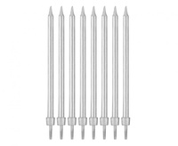 #SU Świeczki urodzinowe B&C z podstawkami, srebrne, 10 cm, 8 szt.