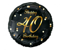Balon foliowy 40 urodziny Happy 40 Birthday czarny nadruk złoty 45 cm