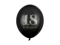 Balony lateksowe 18 urodziny Happy 18 Birthday Brilliant Pastel czarne 30 cm 6 szt.