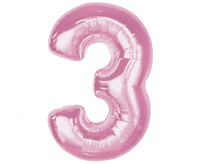 Balon foliowy Smart, cyfra 3, j. różowa, 92 cm