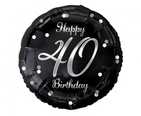 Balon foliowy 40 urodziny Happy 40 Birthday czarny nadruk srebrny 45 cm